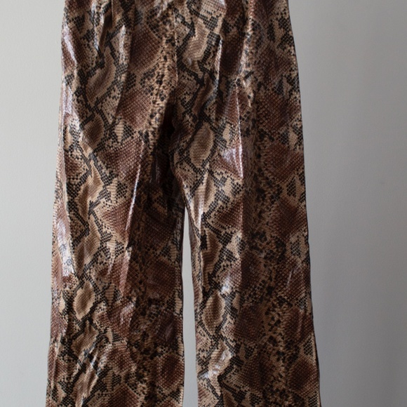 Chocolate Faux Leather Snakeskin Wide Leg Trousers - Picture 2 of 2